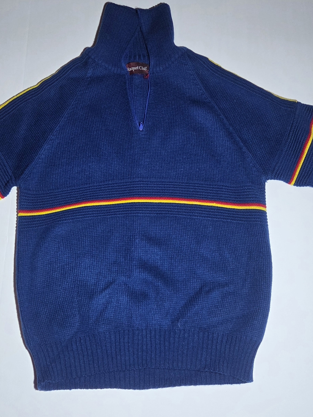 Vintage Racquet Club Quarter Zip Sweater Mens Small Blue Striped Acrylic Retro